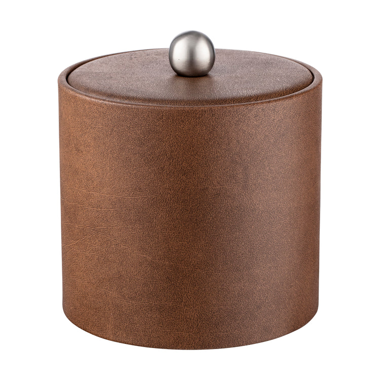 Walnut | Brown textured container with a silver lid on a white background