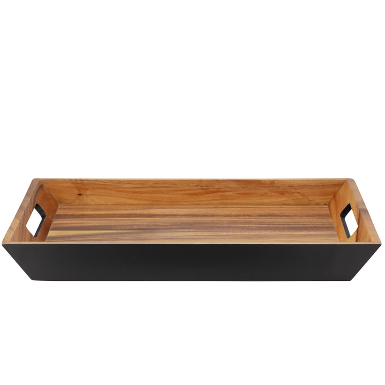 Acacia | Taniya Nayak Wooden tray with black base on a white background