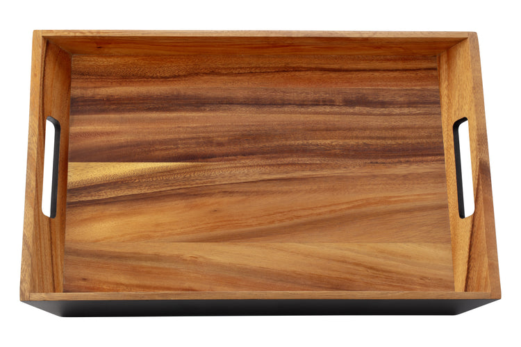 Acacia | Wooden tray with handles on a white background