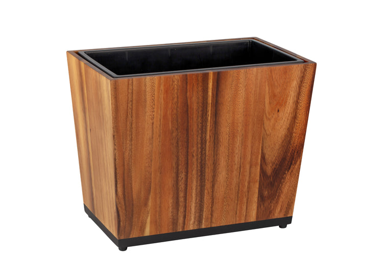Acacia | Taniya Nayak 16qt wastebasket with a full black recycle liner inserted.