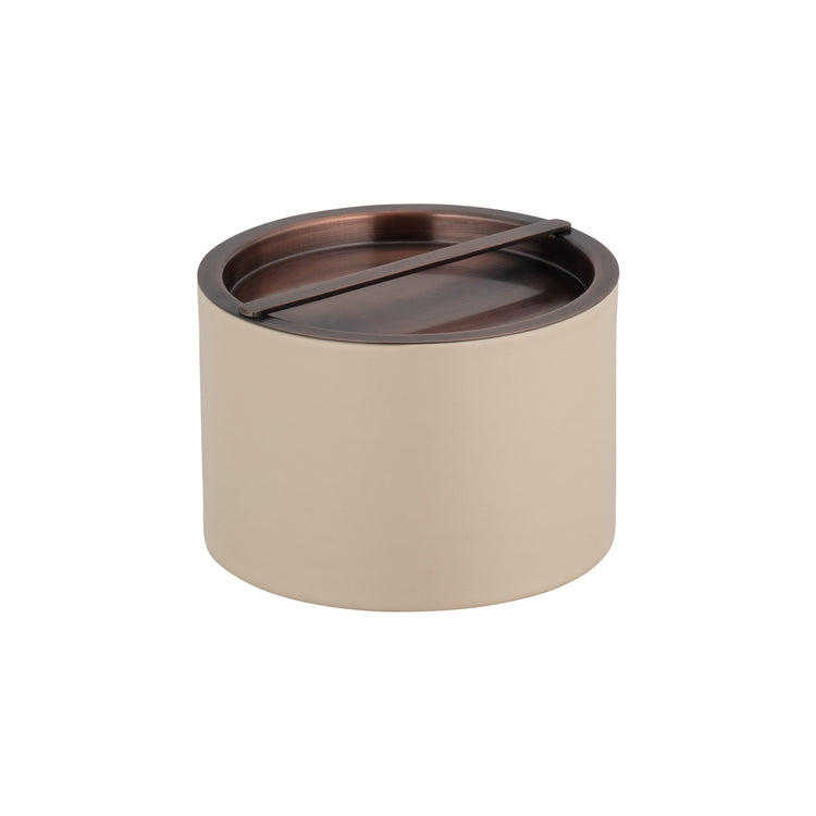 Taupe | Stylish Barcelona ice bucket with an oil-rubbed bronze bridge cover, ideal for premium hotel rooms and event spaces.