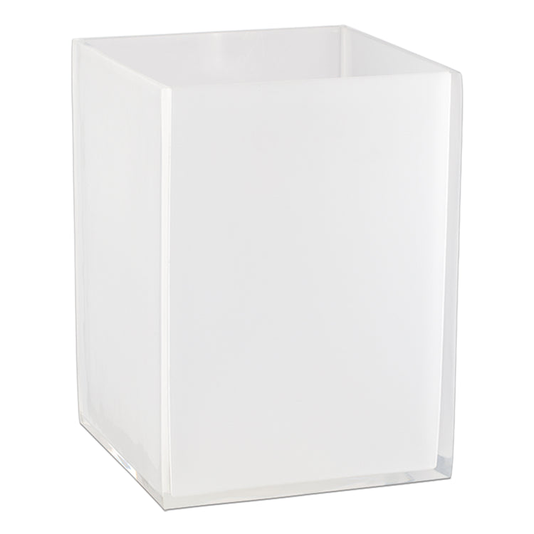 White | Stylish Glacier 8qt square wastebasket with rounded edges, combining practicality with a chic appearance for both residential and commercial use.