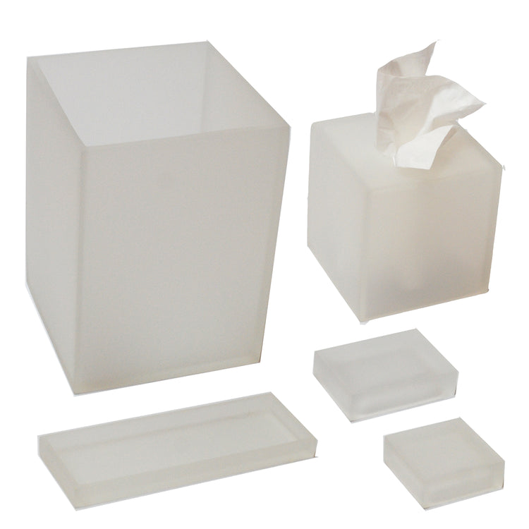 White Frost | he Ghost Bath Accessories Collection showcases a contemporary, frosted finish, blending seamlessly with any upscale hotel bathroom décor.