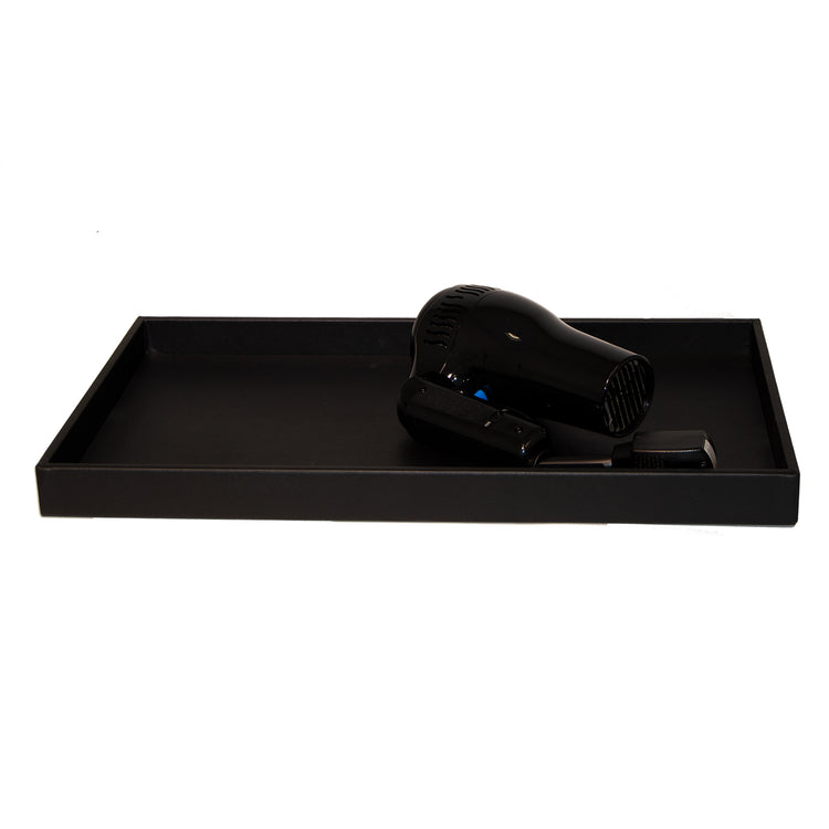 Black | Rectangular leatherette with a hair dryer on it and shown on a clean white background.