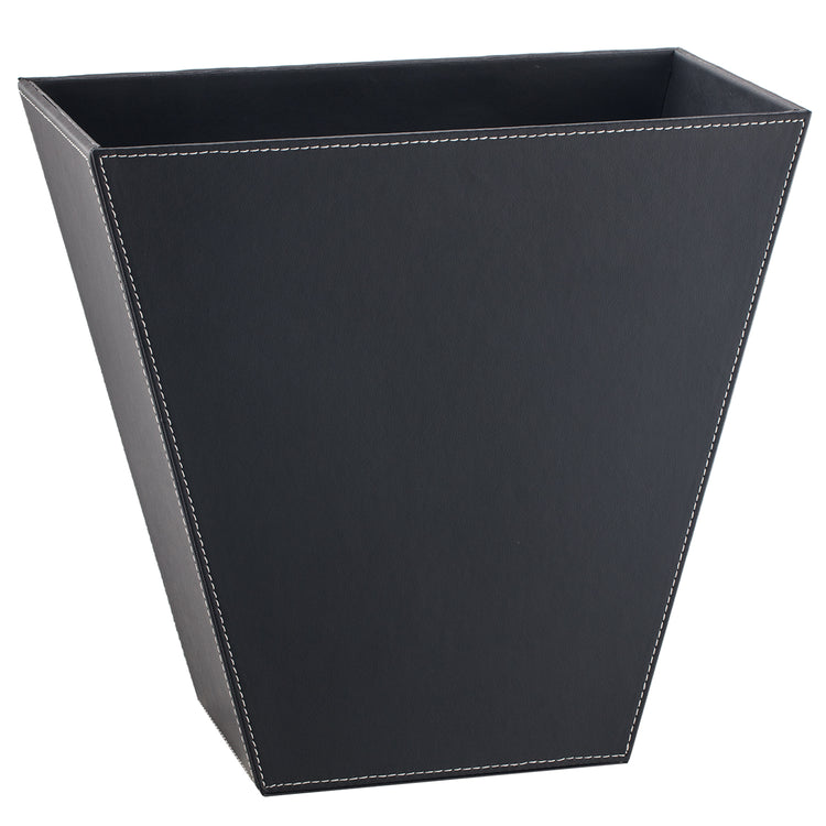 Black with White Stitching | Cordoba 14qt wastebasket with a smooth finish, perfect for use in hotel guestrooms & bathrooms.