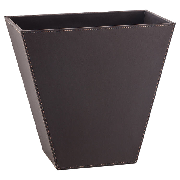 Chocolate | Image of the Cordoba 14qt Sleek Wastebasket with tan stitching.