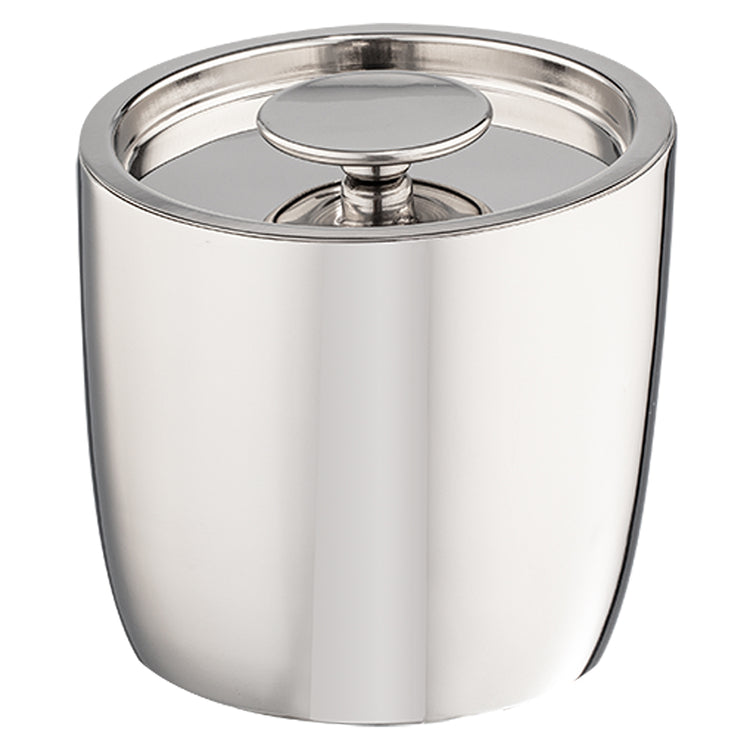 Polished Stainless Steel | Front view of the Slant 1.6QT Ice Bucket with flat disk knob on a white background.