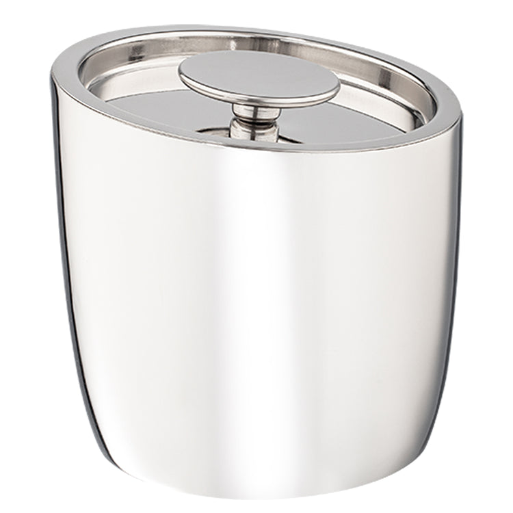 Polished Stainless Steel | Angled side profile of the modern Slant 1.6QT Ice Bucket showcasing its unique slanted design.
