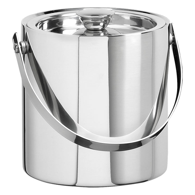 Polished Stainless Steel | Front view of the Linea 1.5QT ice bucket with handle shown on a white background.