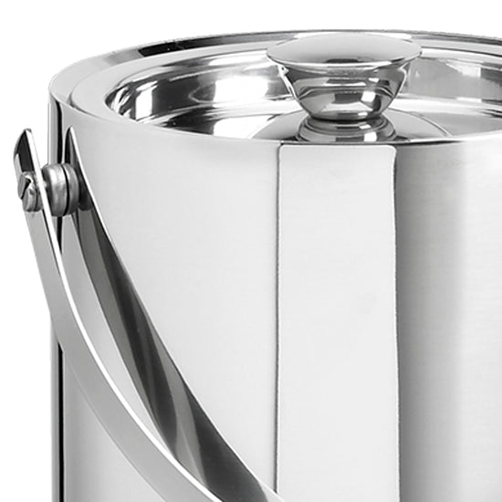 Polished Stainless Steel | detail view of the Linea 1.5QT ice bucket highlighting sleek stainless steel and handle.