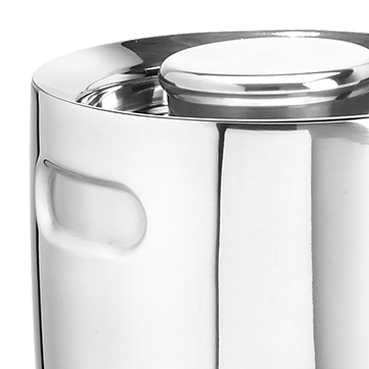 Polished Stainless Steel | Detail view of the handle-free ergo 1.5QT ice bucket showing its sleek, modern design.