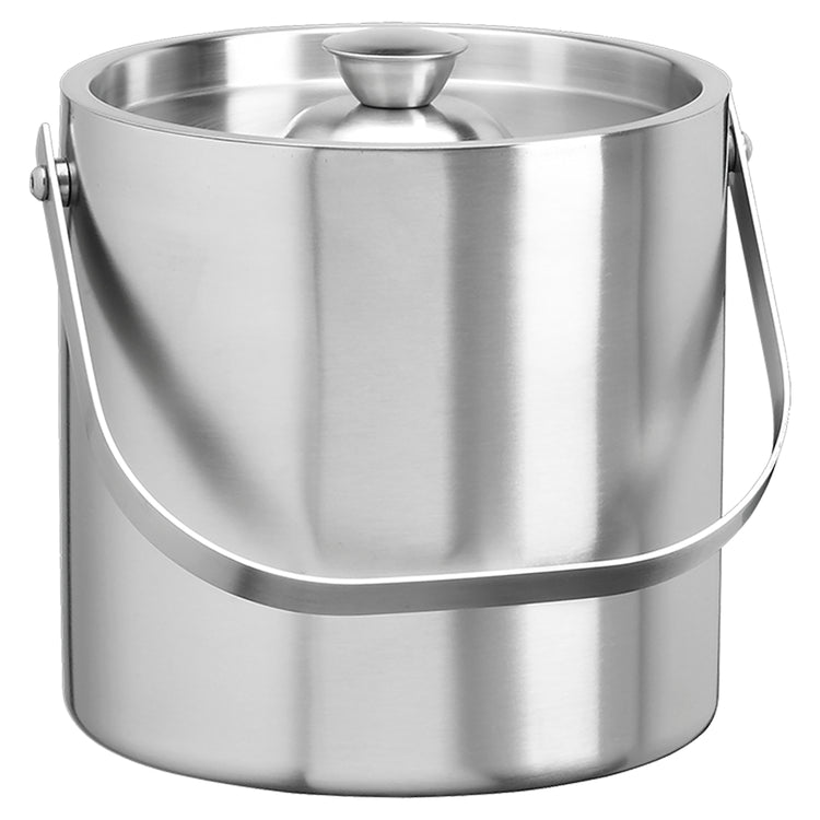 Brushed Stainless Steel | Front view of the Linea Ice Bucket with 3qt capacity, displayed on a white surface.