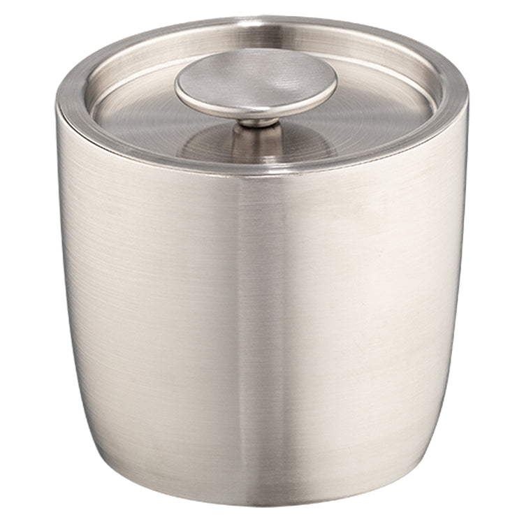 Brushed Stainless Steel | Slant 1.6QT Ice Bucket displayed on a white background, emphasizing its compact sleek form.