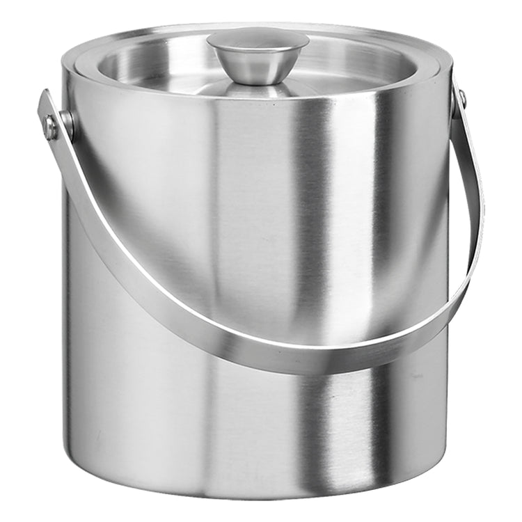 Brushed Stainless Steel | A sleek, modern ice bucket featuring a stainless-steel finish with a handle. Perfect for hotel guestrooms.