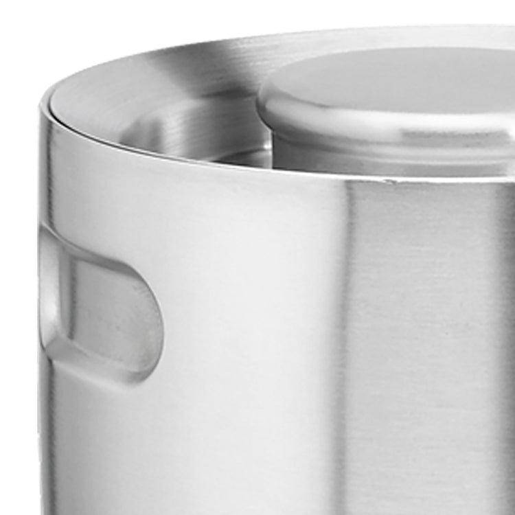 Brushed Stainless Steel | Ergo ice bucket with cover shown on a white surface.