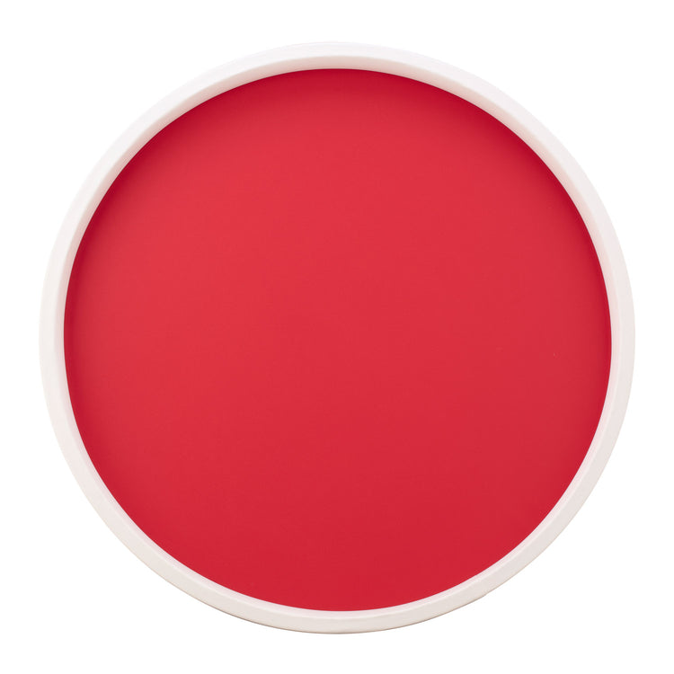 Red with White | Playful Rainbow 14" Round Serving Tray with a crisp white edge, great for serving drinks and snacks.
