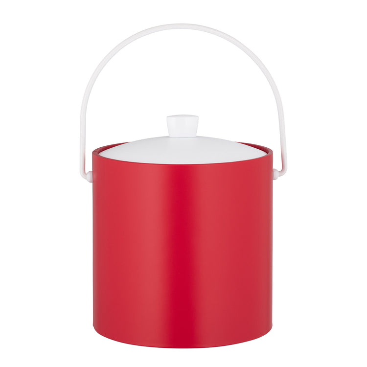 Red with White | Chic Rainbow 3qt Ice Bucket with a white bale handle and elegant white cover, designed to keep ice fresh and cold.