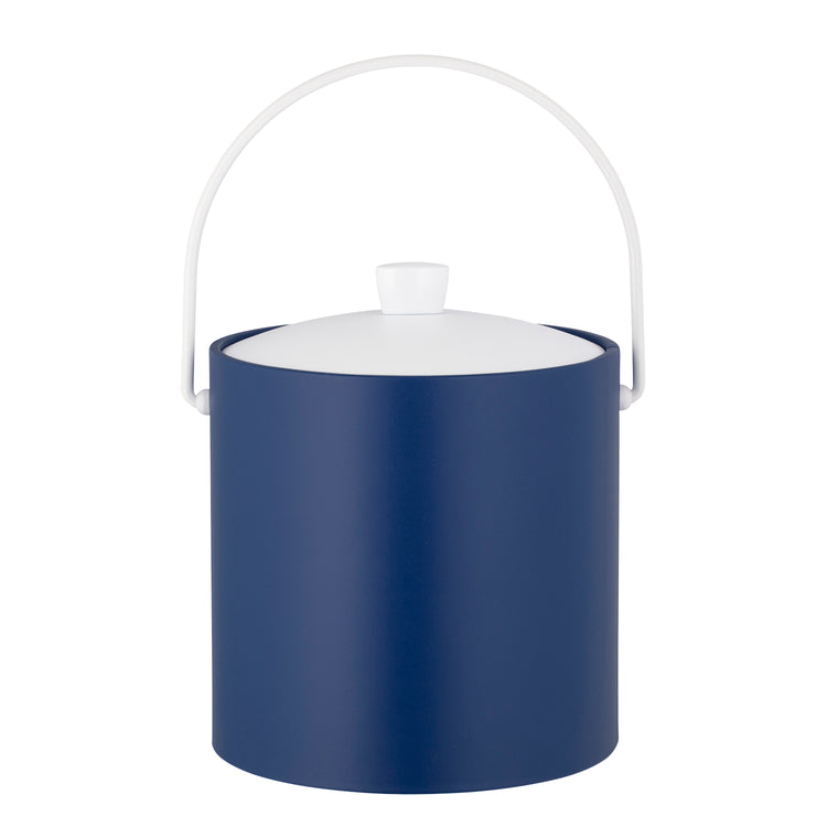 Royal Blue with White | Playful Rainbow 3qt Ice Bucket featuring a modern white arc knob, perfect for serving ice at festive gatherings.