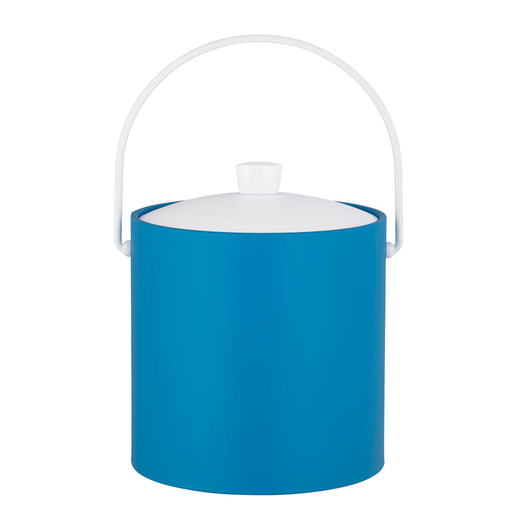Process blue and white | Fun Rainbow 3qt Ice Bucket with a white bale handle, designed for easy carrying and serving at parties.