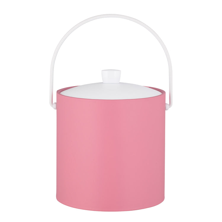 Pink with White | Colorful Rainbow 3qt Ice Bucket featuring a functional white bale handle, ideal for keeping beverages chilled.