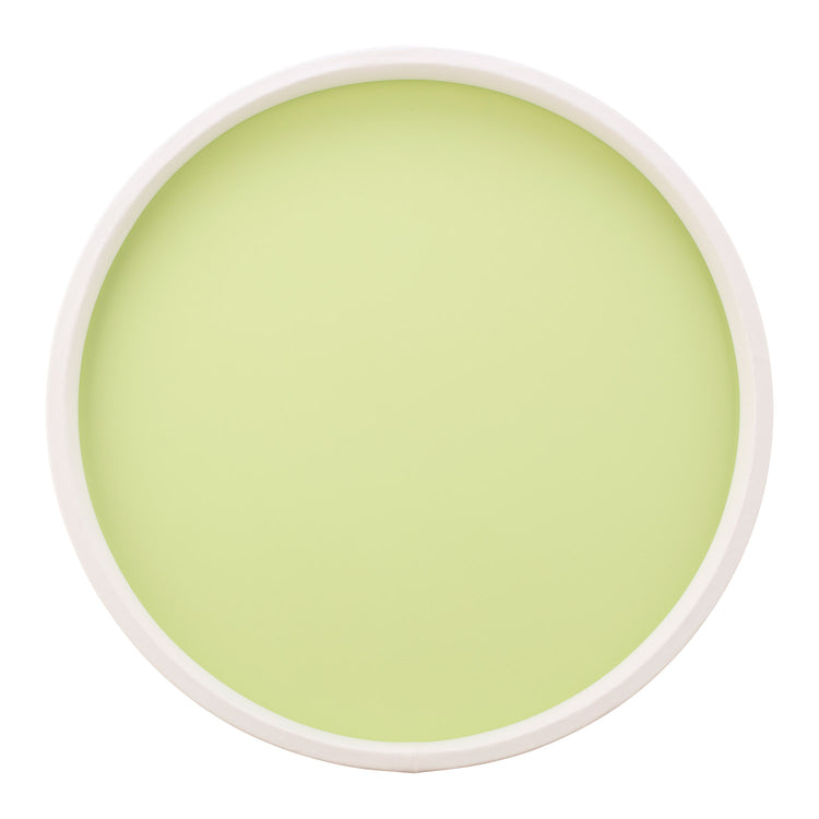 Light Green with White | Colorful Rainbow 14" Round Serving Tray with a bright white edge, designed to elevate any food presentation.