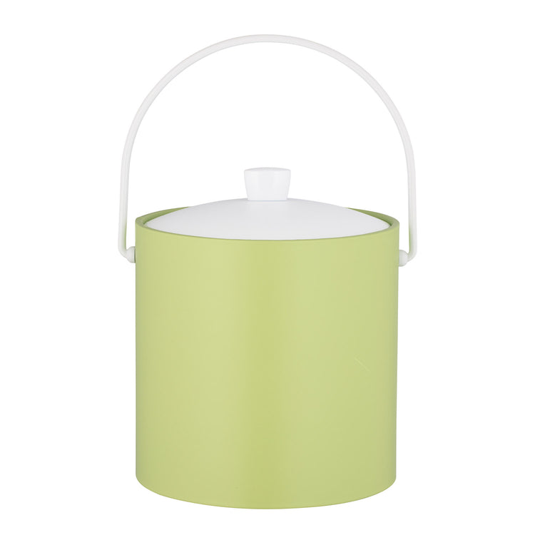 Light Green with White | Contemporary Rainbow 3qt Ice Bucket with a sleek white acrylic cover and stylish white arc knob, perfect for any occasion.