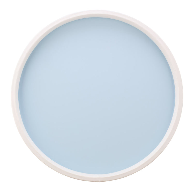 Light Blue with White | Elegant Rainbow 14" Round Serving Tray with a classic white rim, ideal for serving hors d'oeuvres at events.