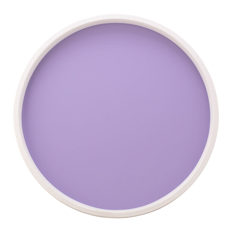 Lavender with White | Fun Rainbow 14" Round Serving Tray featuring a crisp white border, perfect for showcasing snacks and appetizers.