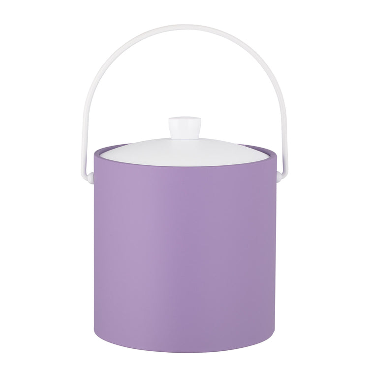 Lavender with White | Radiant Rainbow 3qt Ice Bucket with a smooth white cover and arc knob, designed for serving ice in style.