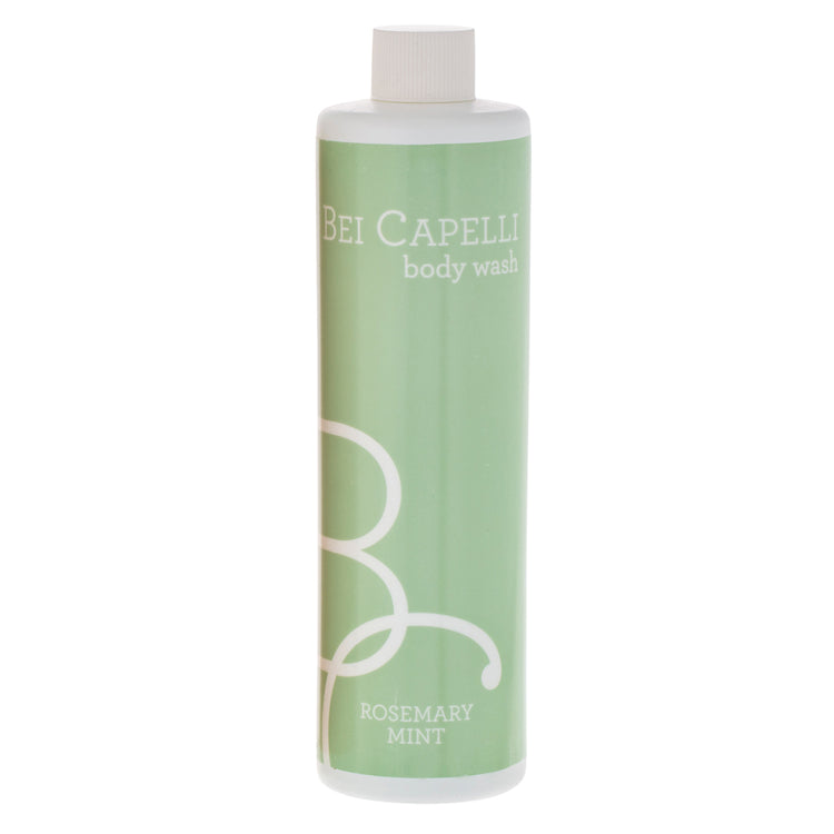 BEI CAPELLI Monogram 12oz Body Wash bottle with a sleek design, ideal for hotel and spa amenities, offering a luxurious and refreshing cleansing experience.
