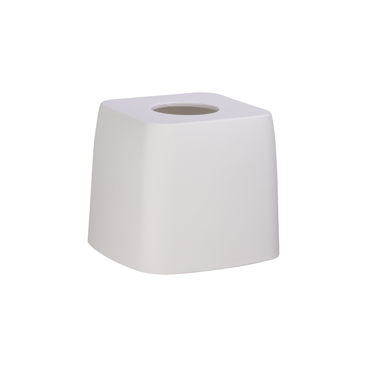 White | Square tissue box cover on a white background.