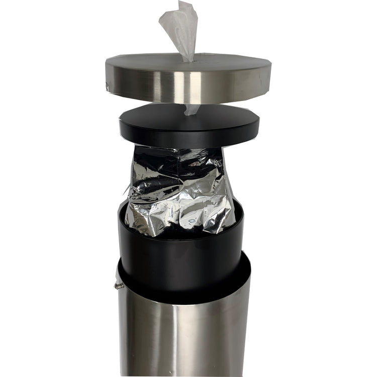 Brushed Stainless Steel | Layers of how the hand sanitizing wipe station is put together.