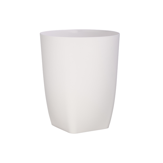 White | Resin 8qt wastebasket on a white surface.