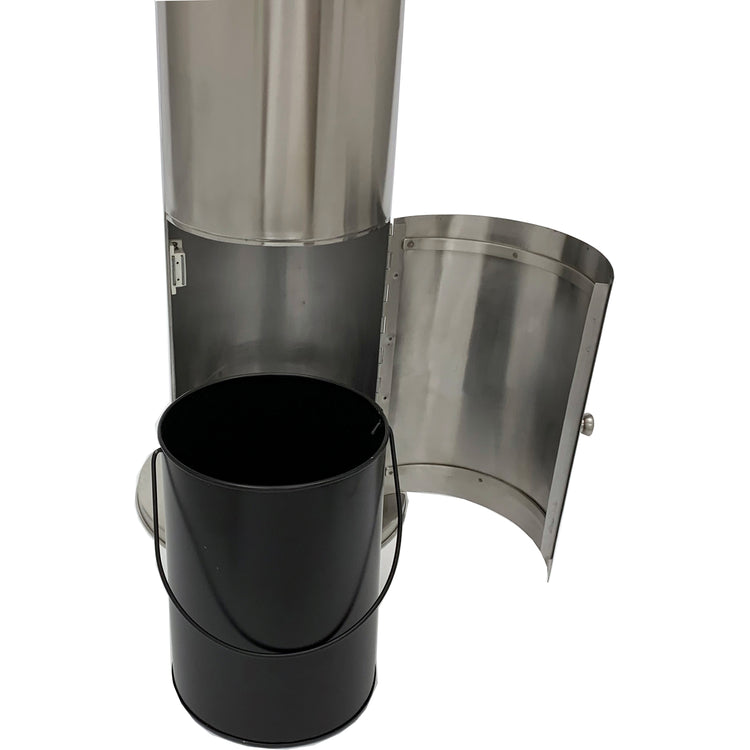 Brushed Stainless Steel | wastebasket shown at the bottom for guests to dispose of wipes when done using them.