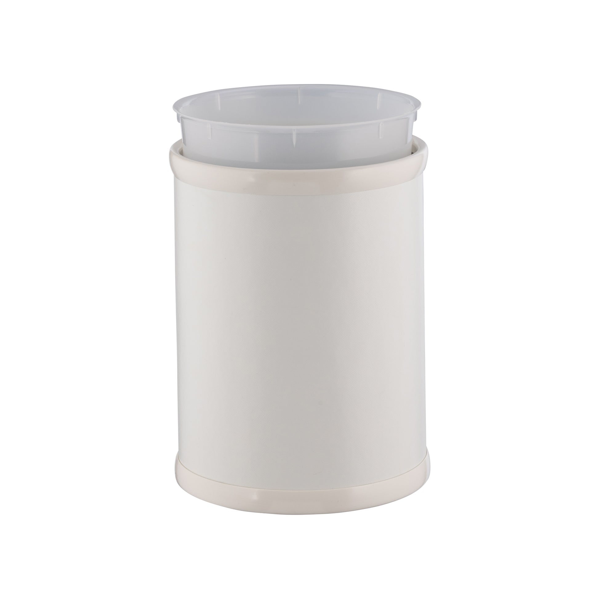Ivory | Core 8qt Round Leatherette Wastebasket, crafted to blend seamlessly into sophisticated guestroom and hotel decor.