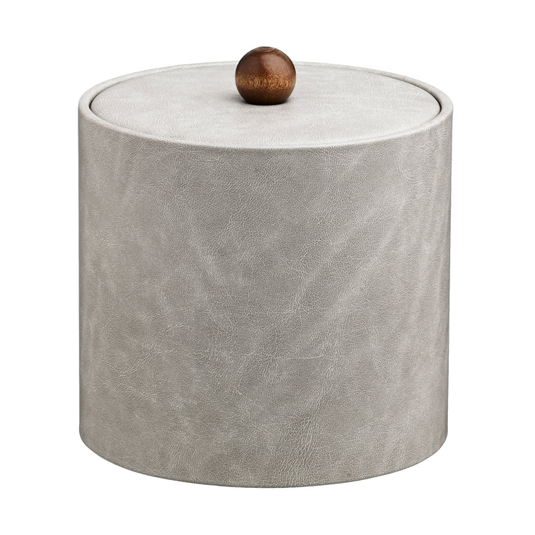 Slate Gray | Chic Core 3qt leatherette ice bucket with a durable material cover and brown wood ball knob, designed for upscale in-room service. 