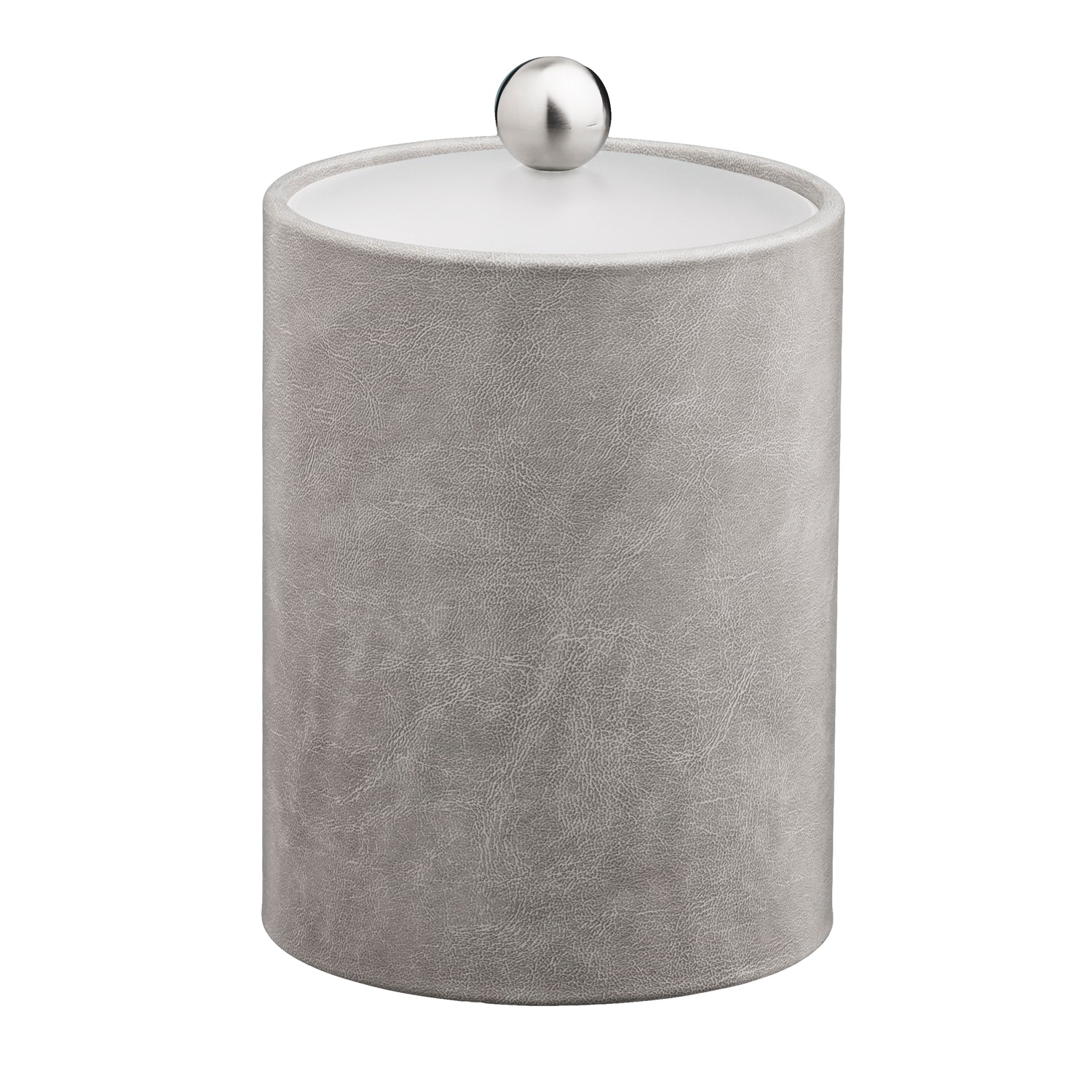 Slate Grey | Close-up view of the Core Tall Leatherette Ice Bucket with a modern brushed stainless Astro knob and acrylic cover.