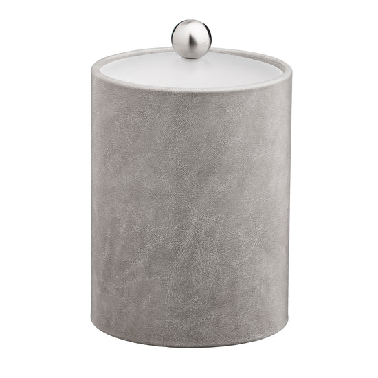 Slate Grey | Close-up view of the Core Tall Leatherette Ice Bucket with a modern brushed stainless Astro knob and acrylic cover.