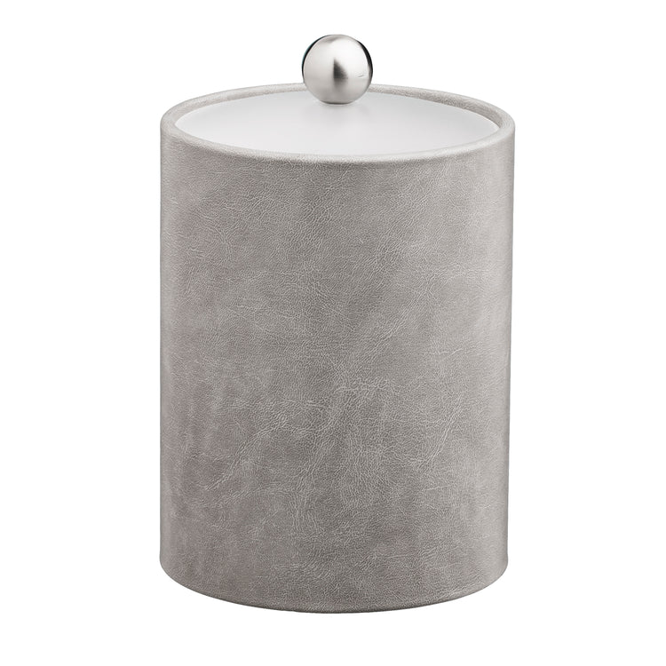 Slate Grey | Close-up view of the Core Tall Leatherette Ice Bucket with a modern brushed stainless Astro knob and acrylic cover.