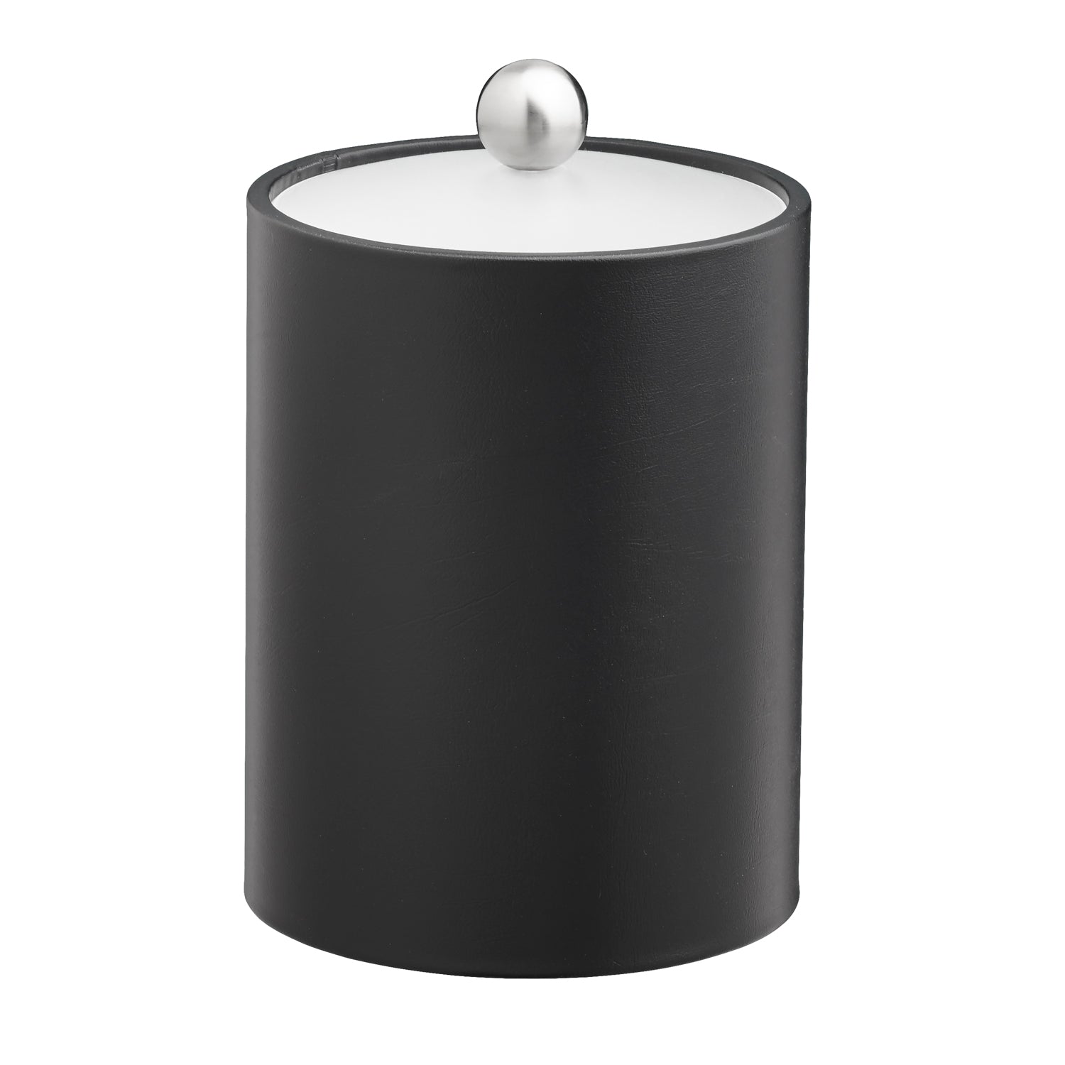 Designer Black | Core Tall Leatherette Ice Bucket in a refined design with acrylic cover and polished brushed stainless Astro knob.