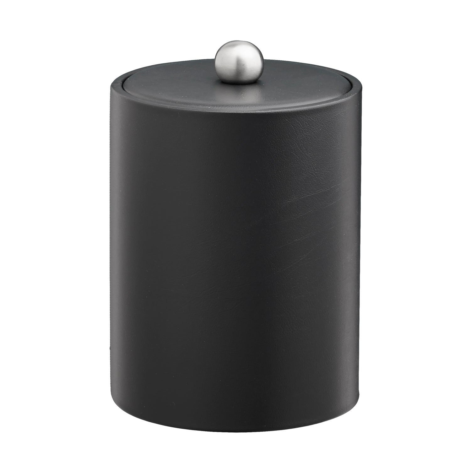 Designer Black | Core Tall leatherette ice bucket with a sleek design, material cover, and brushed stainless Astro knob, ideal for luxury environments.