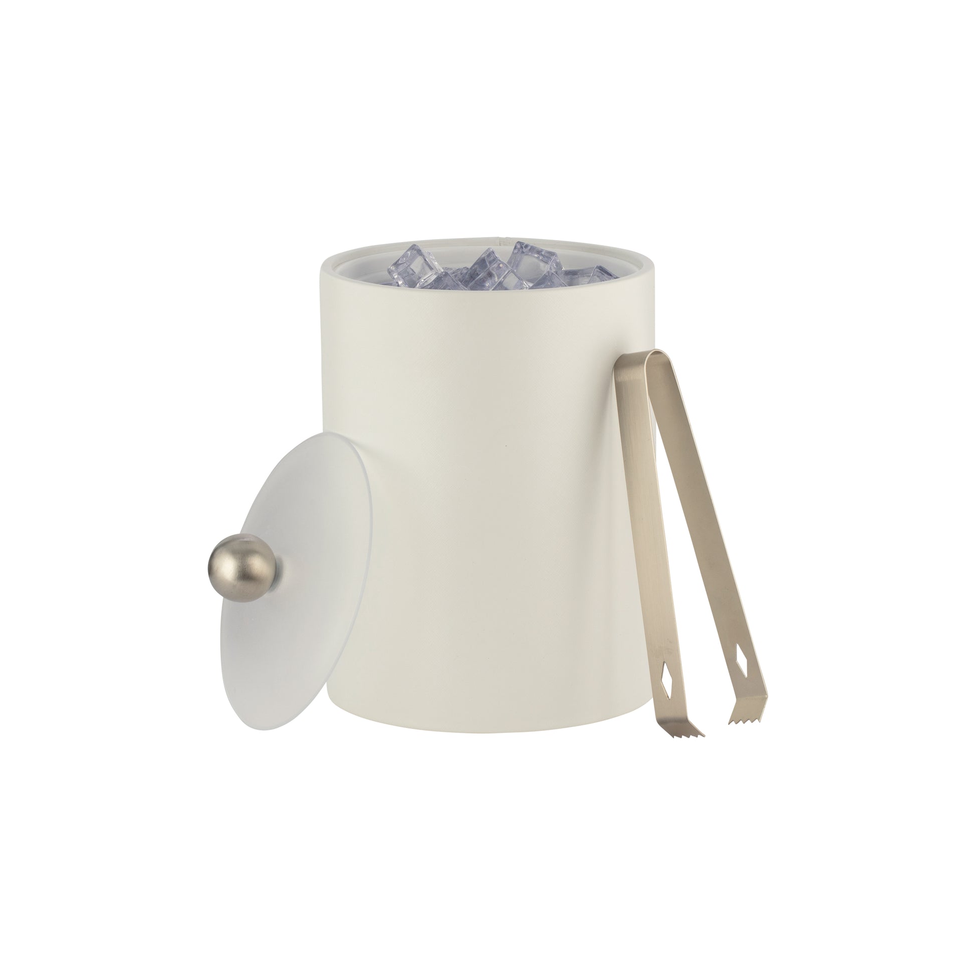 French White | Elegant Core Tall Leatherette Ice Bucket featuring an acrylic lid and brushed stainless Astro knob, perfect for upscale interiors.