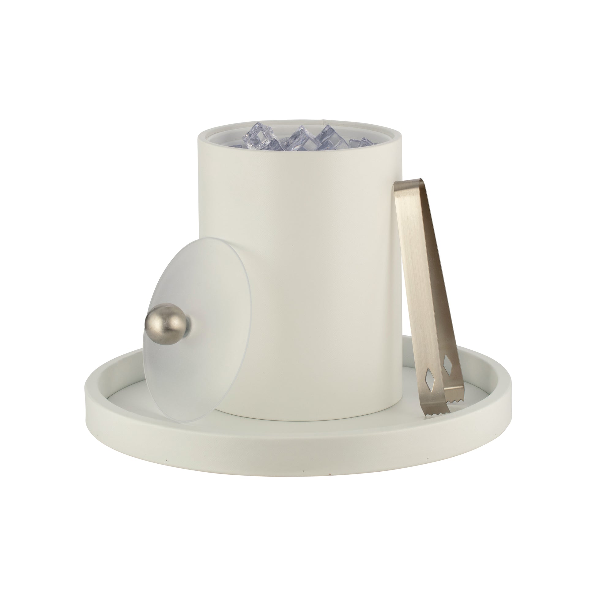 French White | Sleek Core Tall Leatherette Ice Bucket with acrylic cover and brushed stainless Astro knob, designed for contemporary hospitality settings.