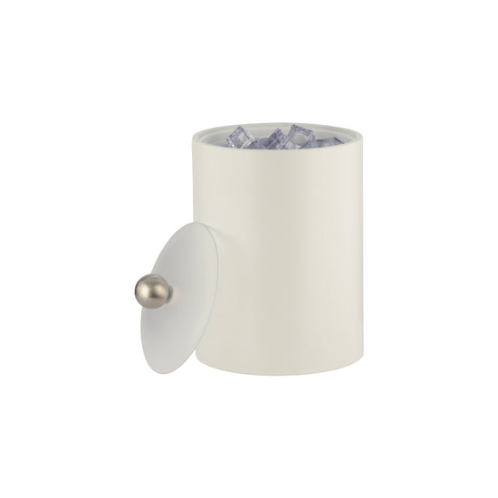 French White | Core Tall Leatherette Ice Bucket with acrylic cover and brushed stainless Astro knob, offering a sleek and modern design for guestroom use.