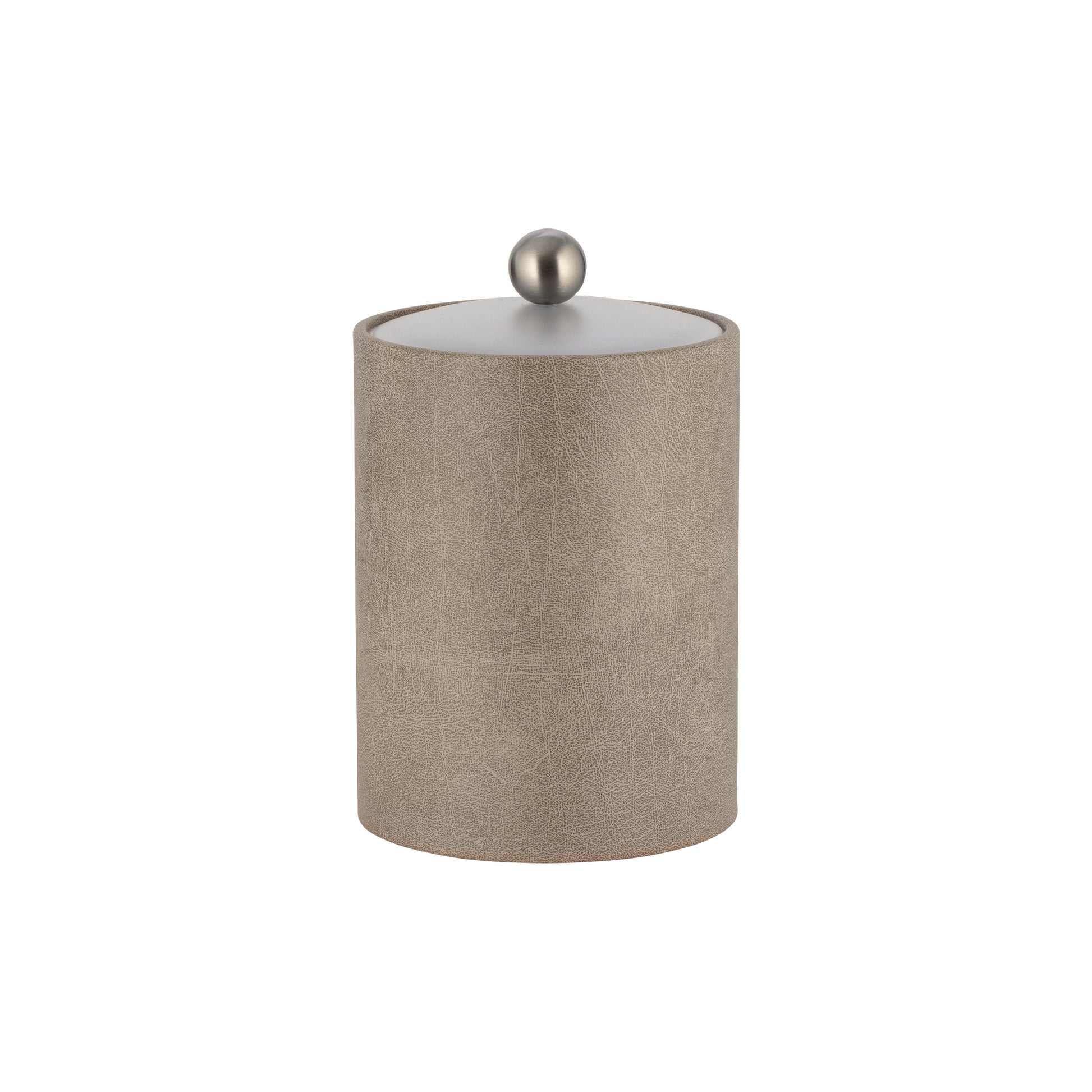 Taupe | Core Tall Leatherette Ice Bucket with acrylic cover and brushed stainless Astro knob, combining style and durability for luxury spaces.