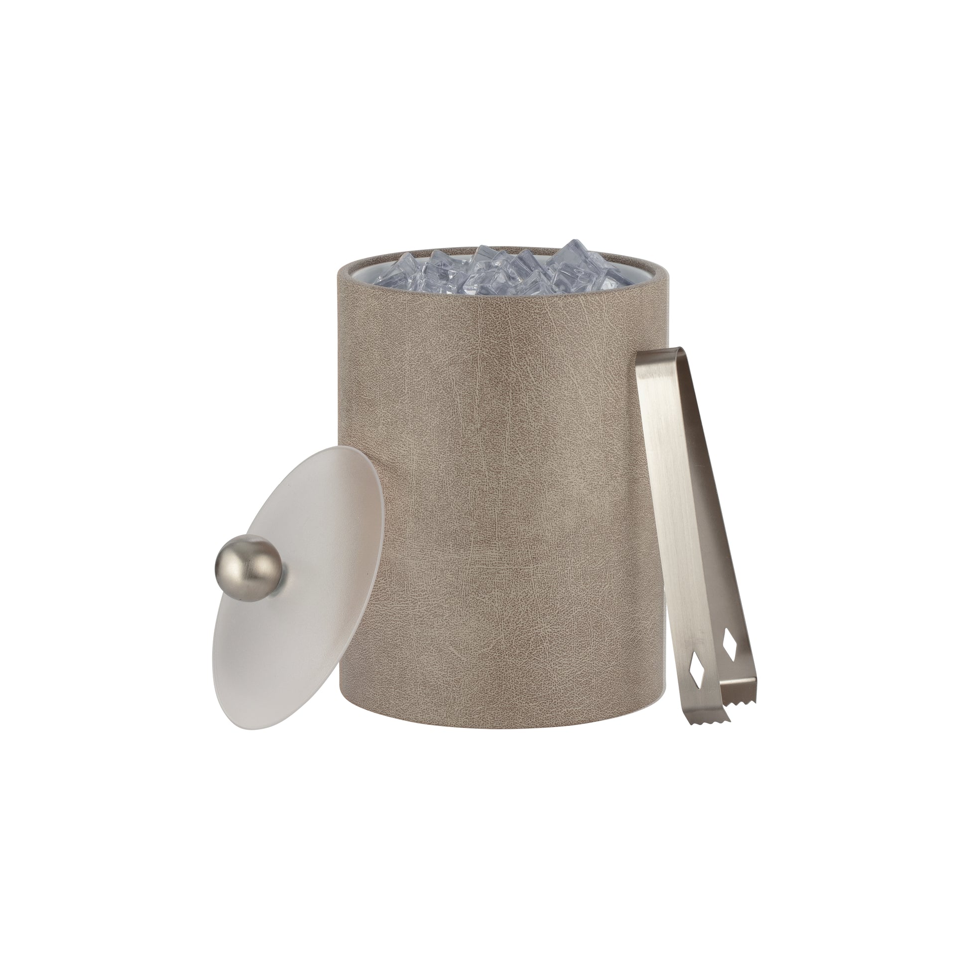 Taupe | Core Tall Leatherette Ice Bucket featuring an acrylic cover and brushed stainless Astro knob, enhancing hospitality environments with elegance.