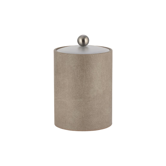 Taupe | Core Tall Leatherette Ice Bucket with acrylic cover and brushed stainless Astro knob, combining style and durability for luxury spaces.
