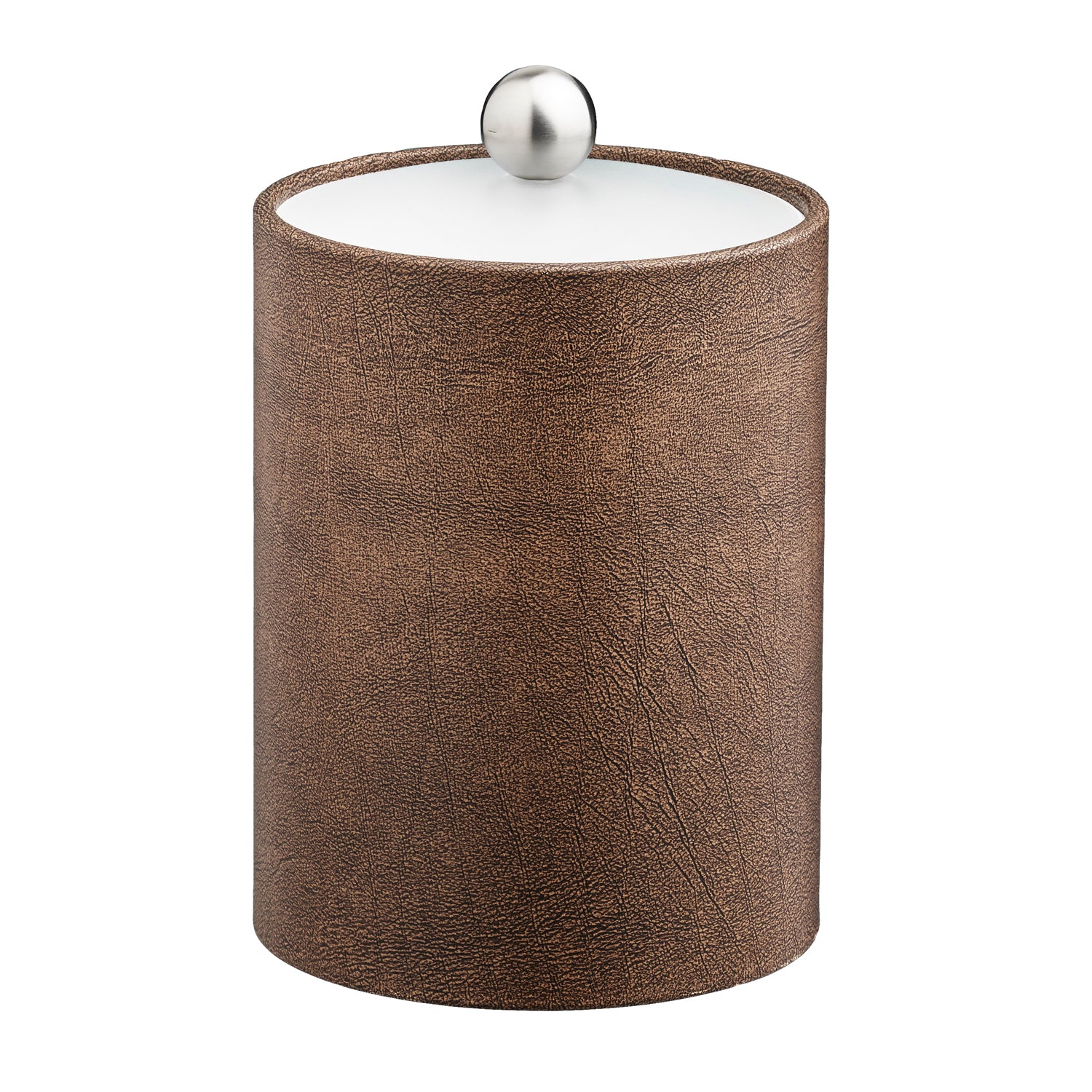 Coffee Italia | Sleek Core Tall Leatherette Ice Bucket with brushed stainless Astro knob, perfect for enhancing guestroom amenities.