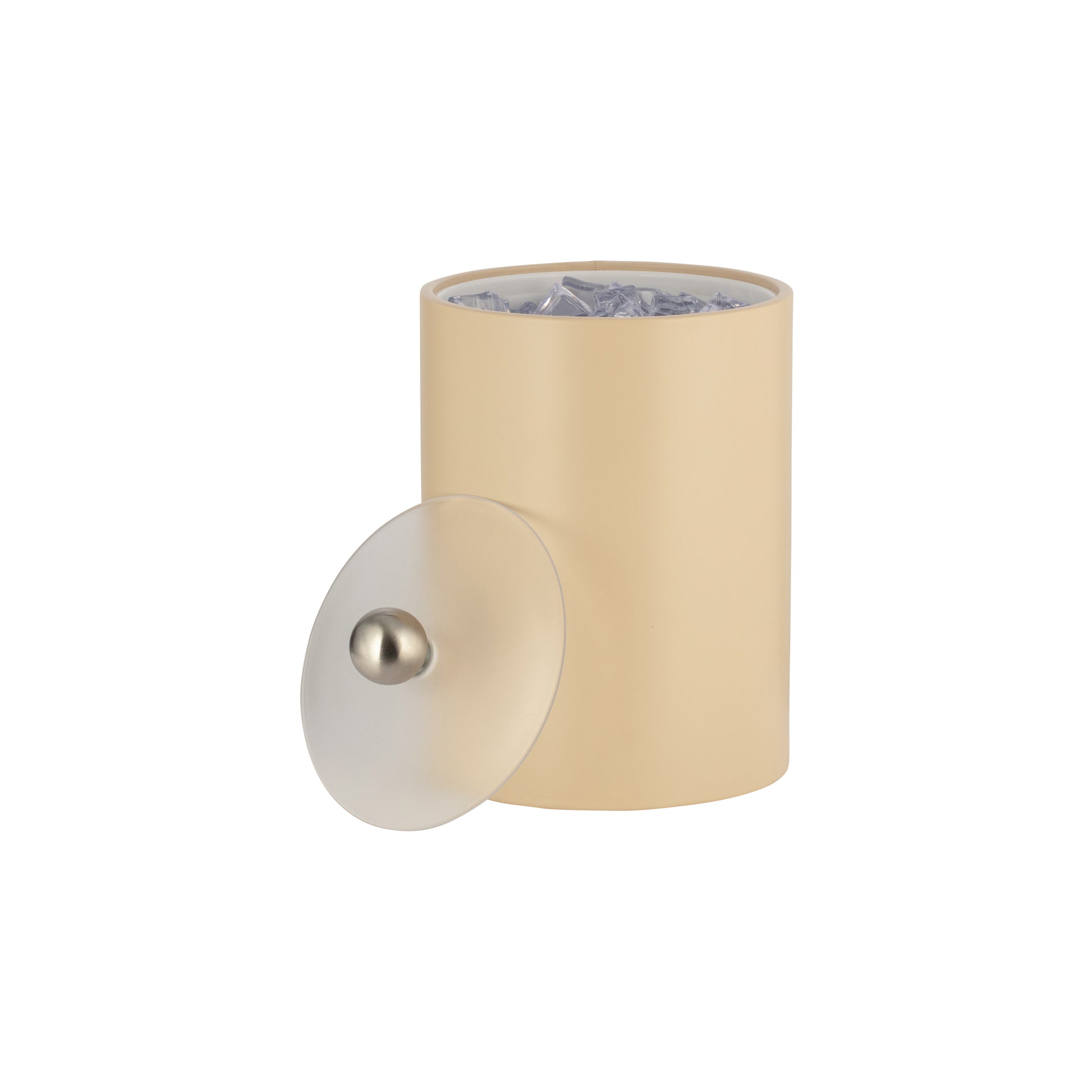Off White | Core Tall Leatherette Ice Bucket with acrylic cover and brushed stainless Astro knob, combining functionality and elegance for modern spaces.
