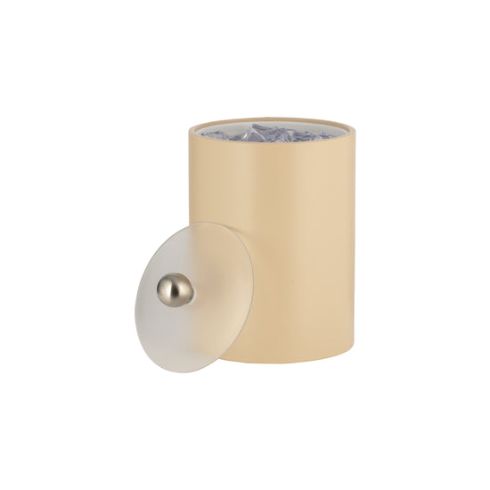 Off White | Core Tall Leatherette Ice Bucket with acrylic cover and brushed stainless Astro knob, combining functionality and elegance for modern spaces.